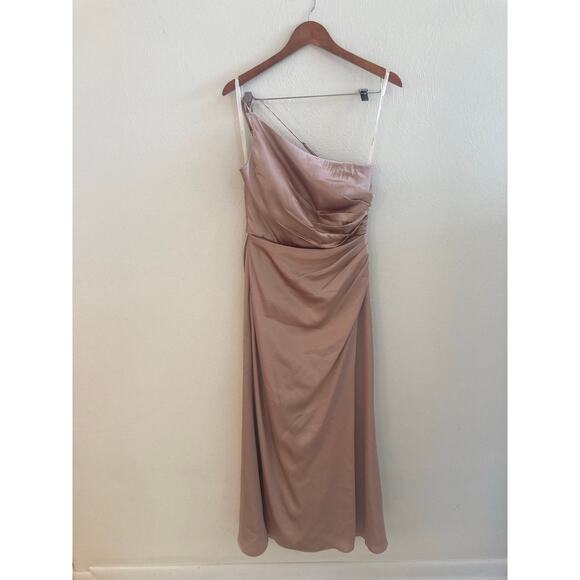 Galina Signature Charmeuse Draped One-Shoulder Dress in Sand 4 Bridesmaid Ball - Picture 5 of 13